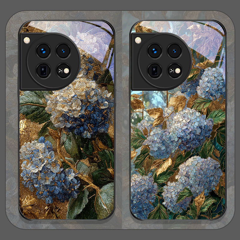 Phone Cases Oneplus - Elegant Flower Blue Hydrangea Pattern Tempered