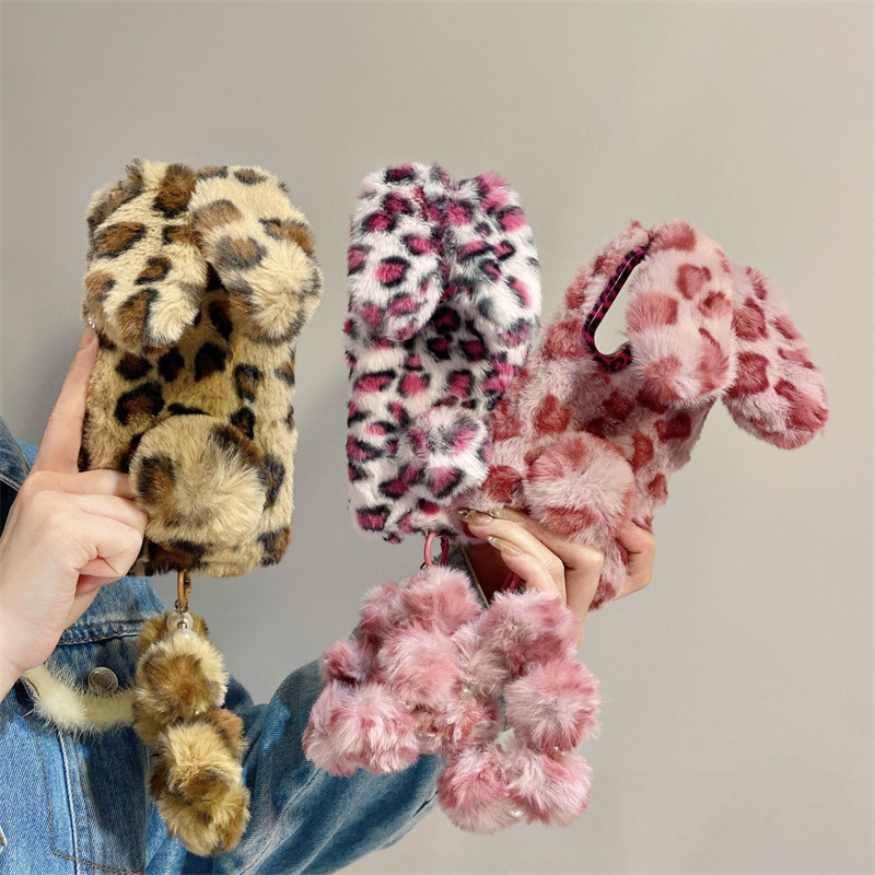 Phone Cases Samsung S25 - Luxury 3D Leopard Print Rabbit Plush