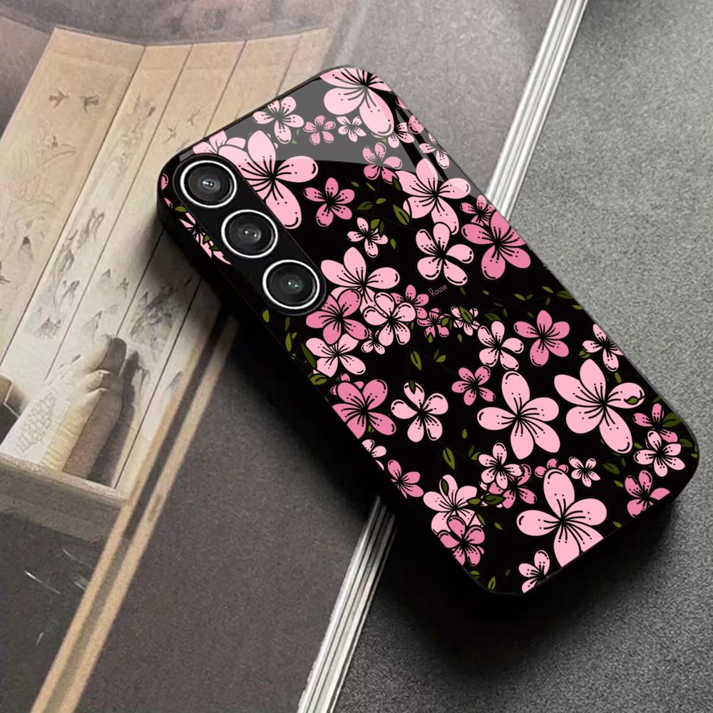 Phone Cases Metal - Fashionable woman sakura Tempered Glass Fashion